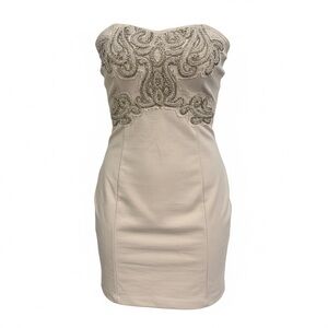 Free People Strapless Dress in Cream with Gold Detailing